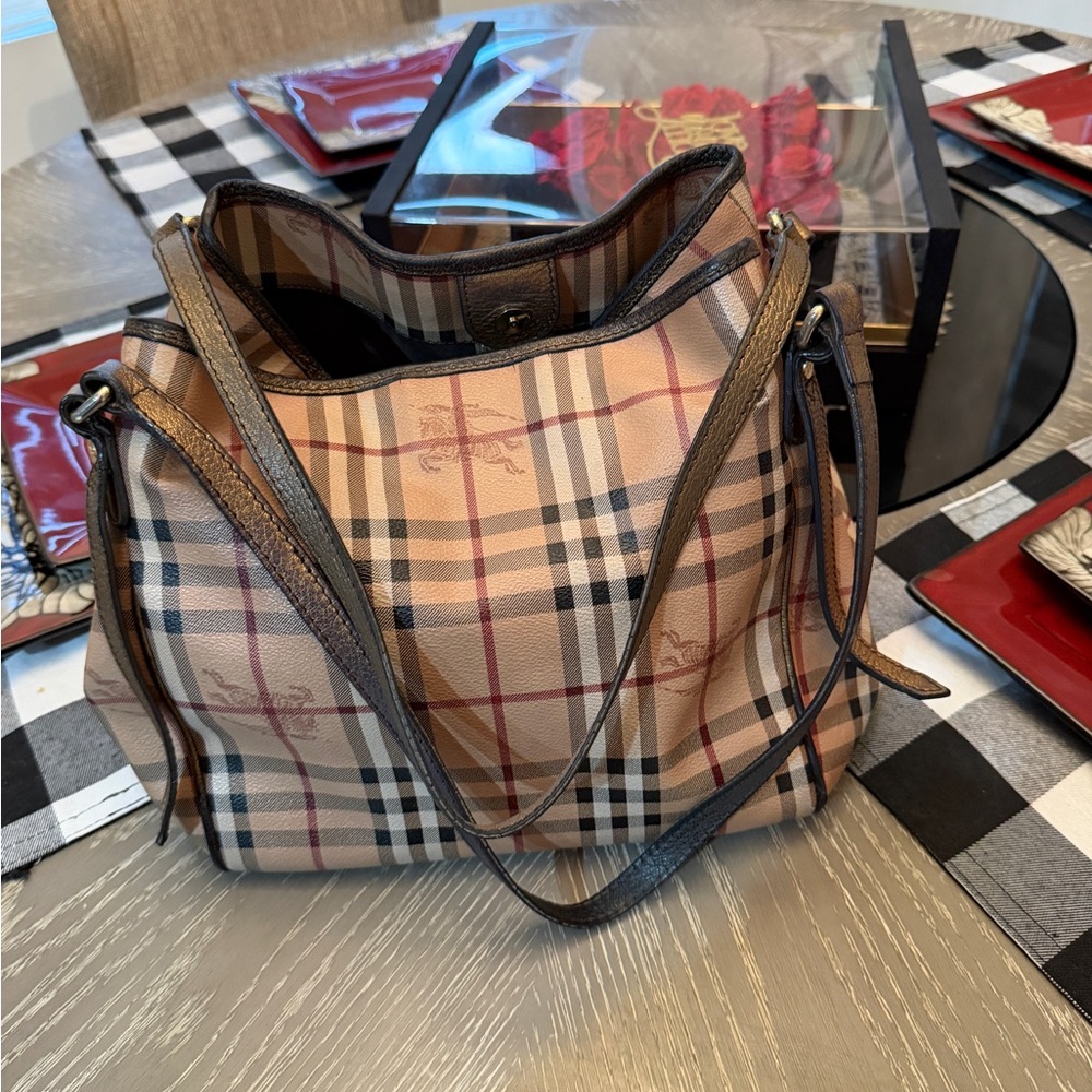Burberry Beige and Black Plaid Shoulder Bag